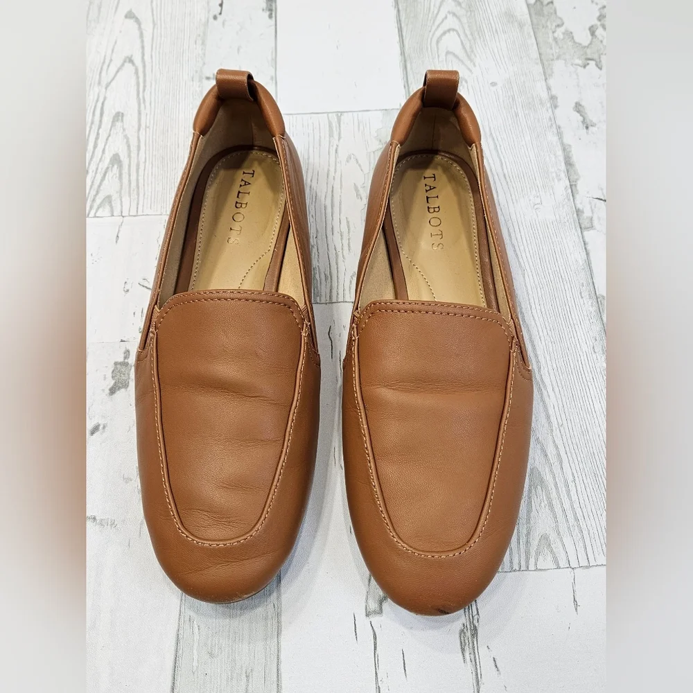 Talbots Womens Tan Brown Leather Driving Loafers Slip On Flats Size‎ 6.5M